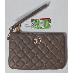 New Badgley Mischka Taupe Quilted Wristlet Vegan Leather Clutch‎